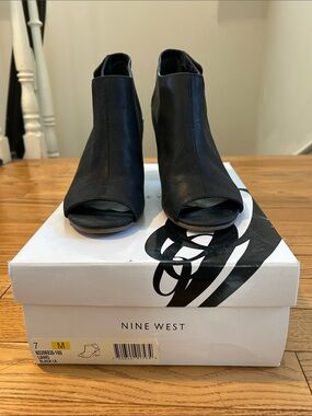 Nine West Black Peep-Toe Ankle Booties with Heel